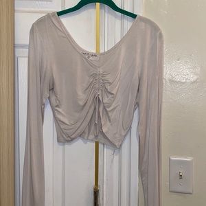 White Long Sleeve Ruched Top
